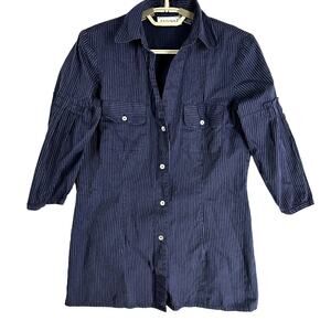 FARINAZ TAGHAVI Shirt Size 4 Blue White Striped Minimalist Button Up Long Sleeve